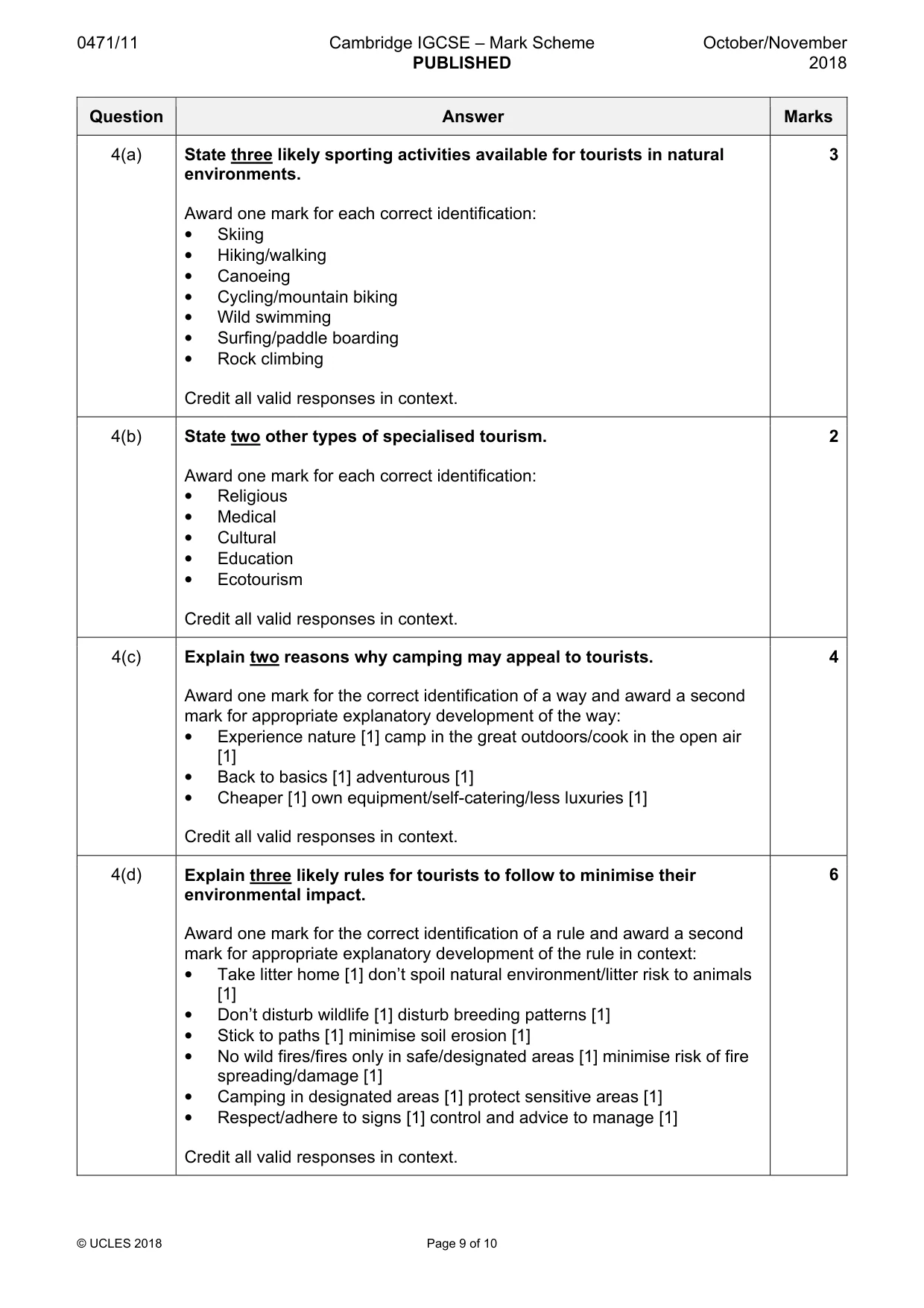 Mark scheme, page 9 of 10