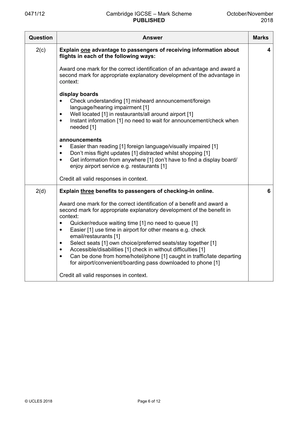 Mark scheme, page 6 of 12