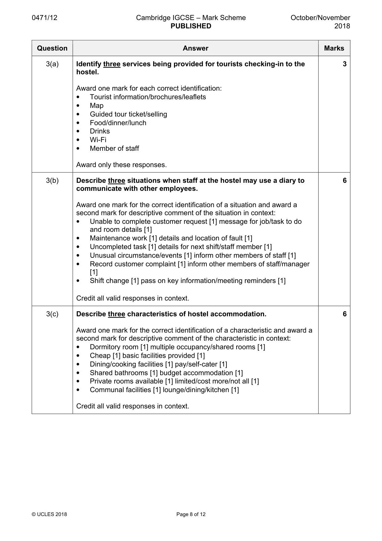 Mark scheme, page 8 of 12