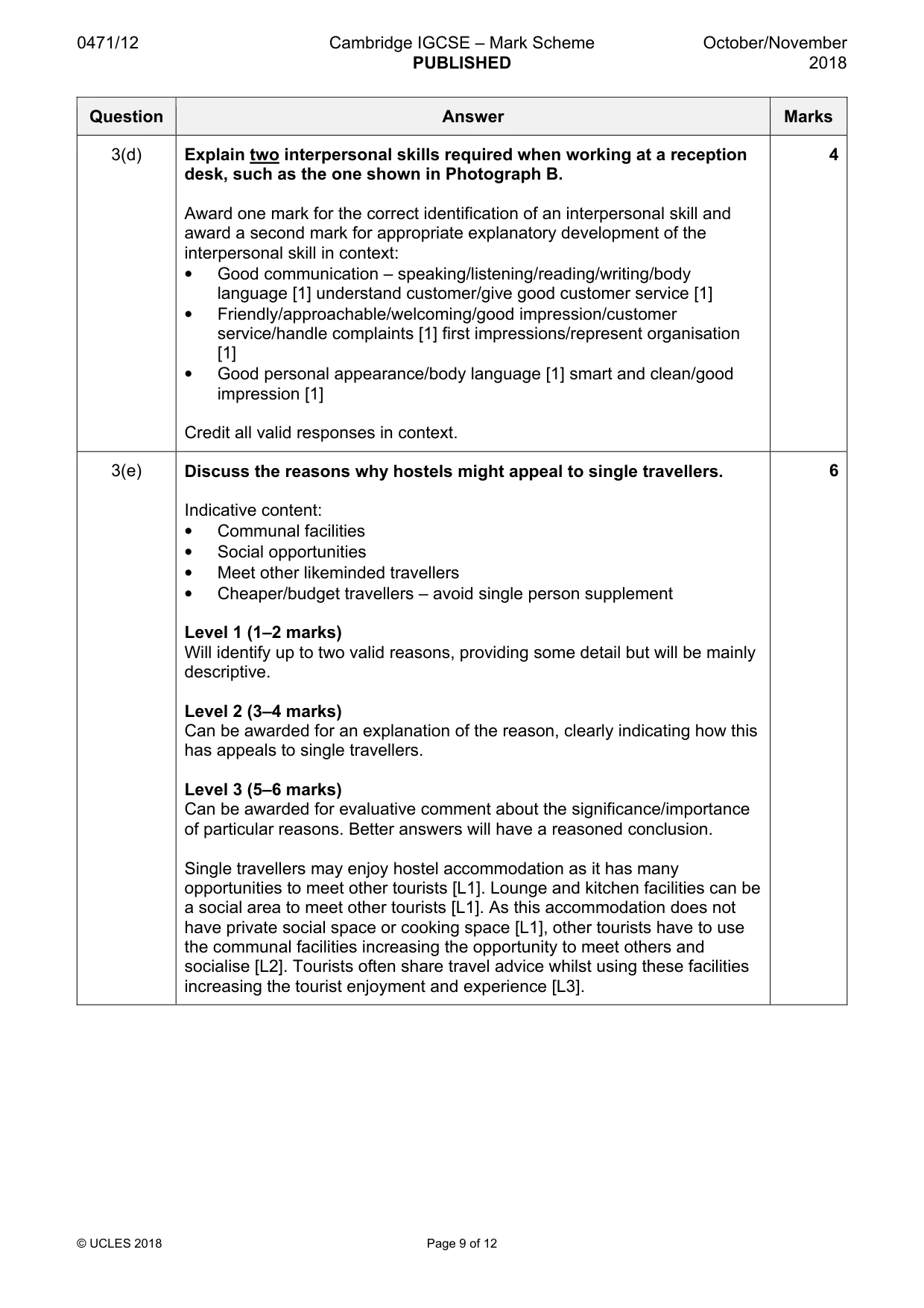 Mark scheme, page 9 of 12