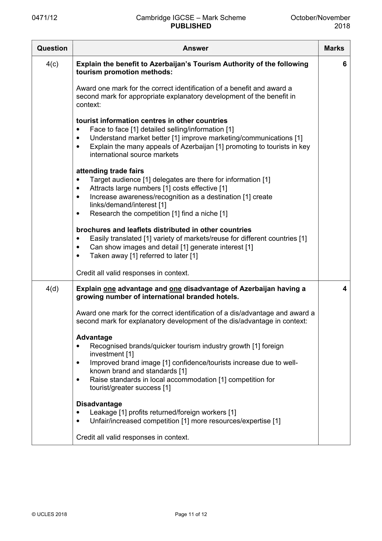 Mark scheme, page 11 of 12
