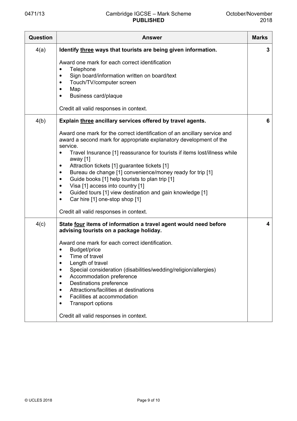 Mark scheme, page 9 of 10