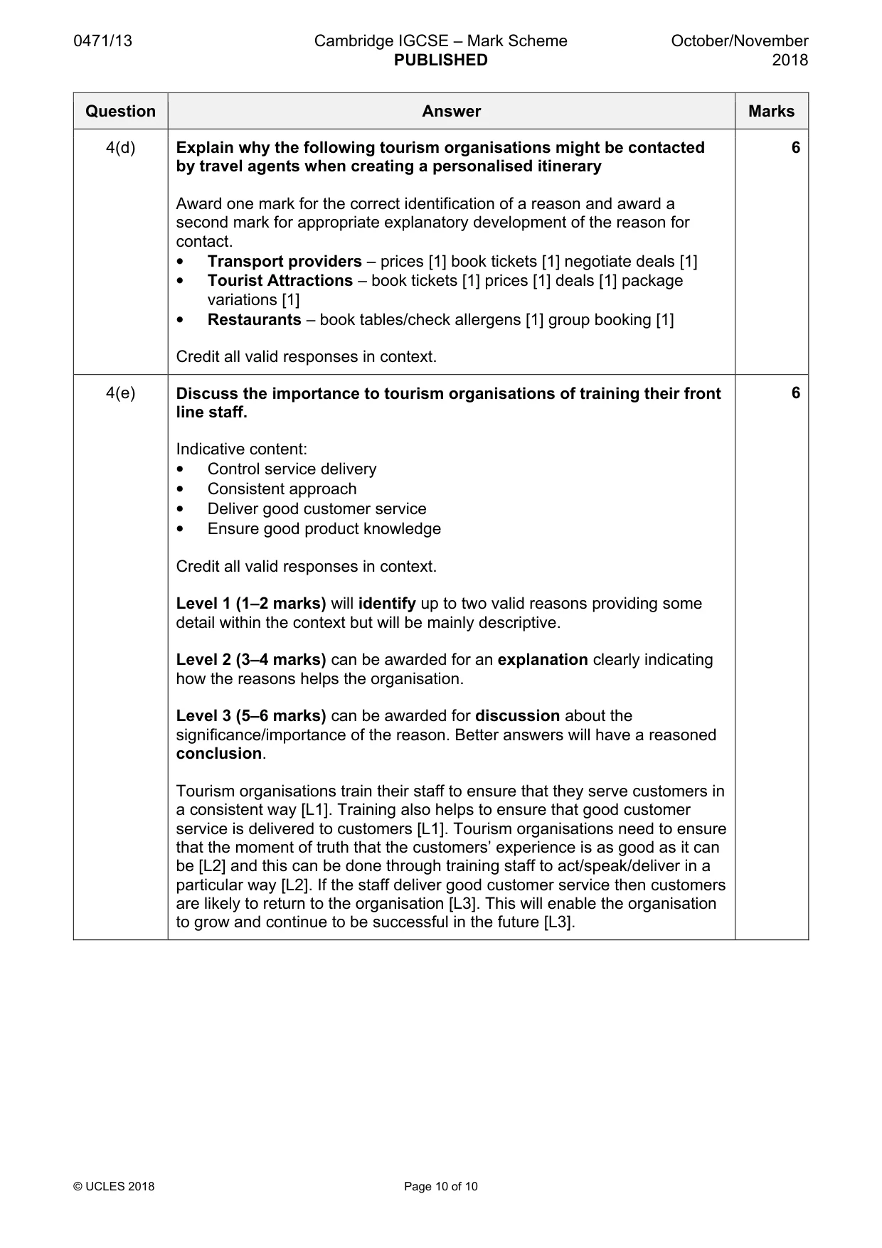 Mark scheme, page 10 of 10