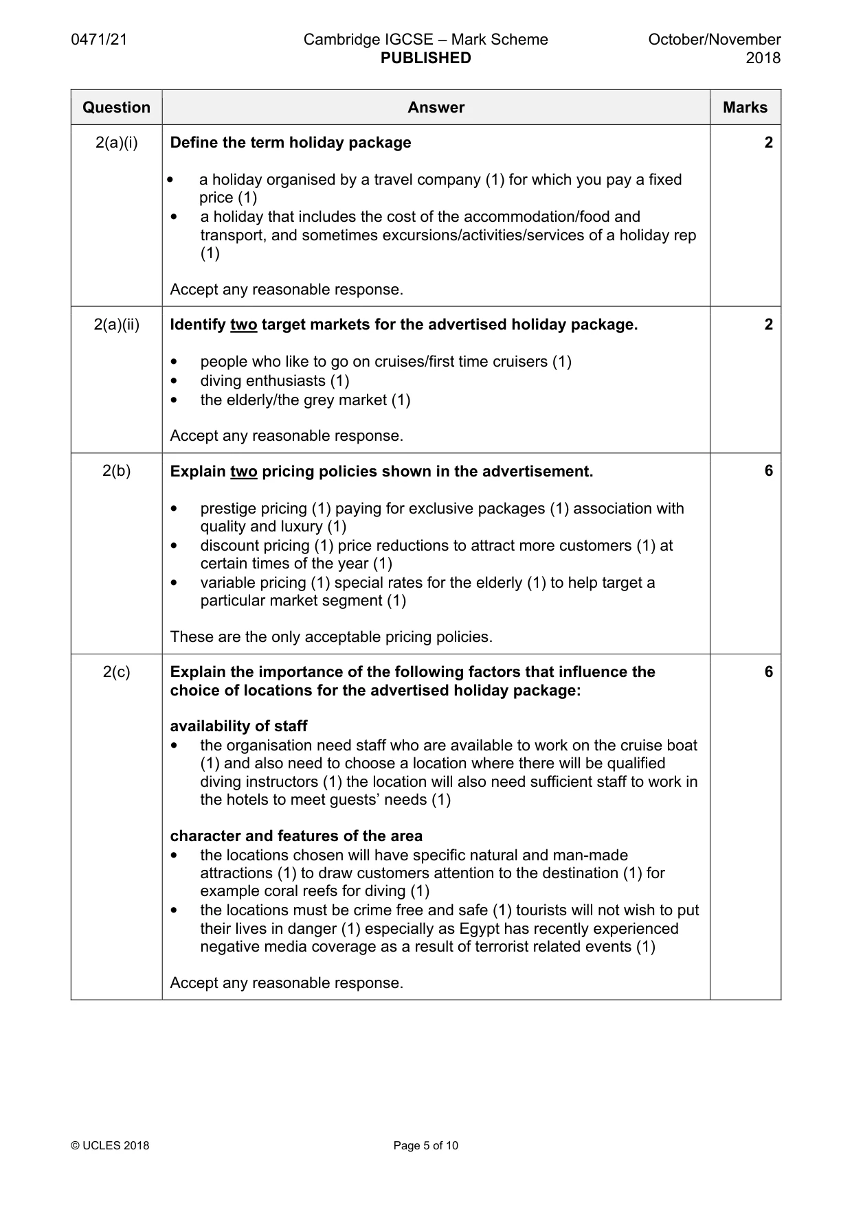 Mark scheme, page 5 of 10