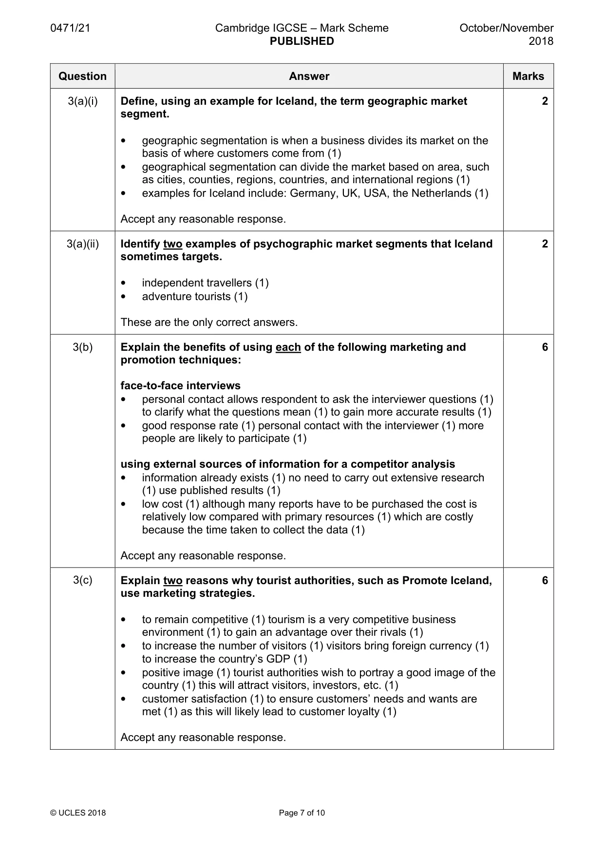 Mark scheme, page 7 of 10