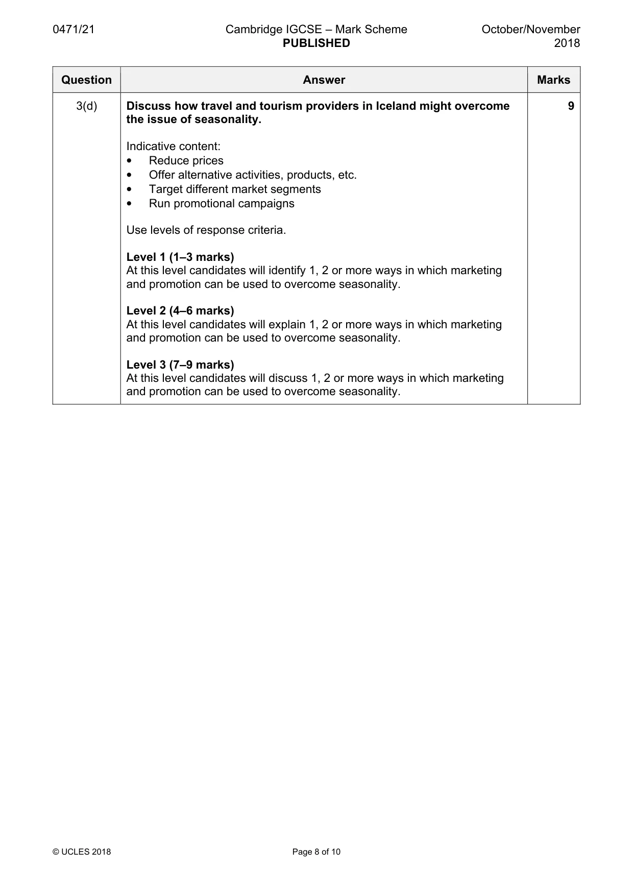 Mark scheme, page 8 of 10