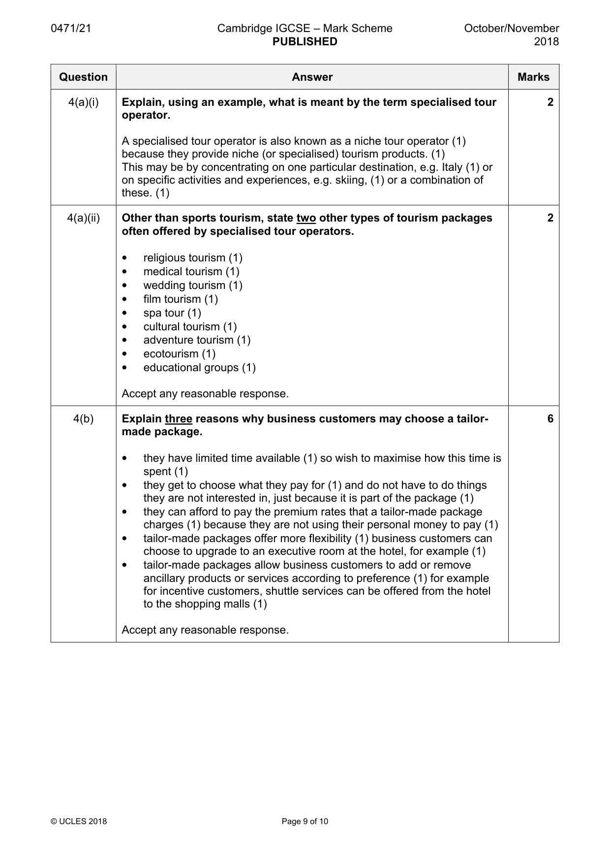 Mark scheme, page 9 of 10