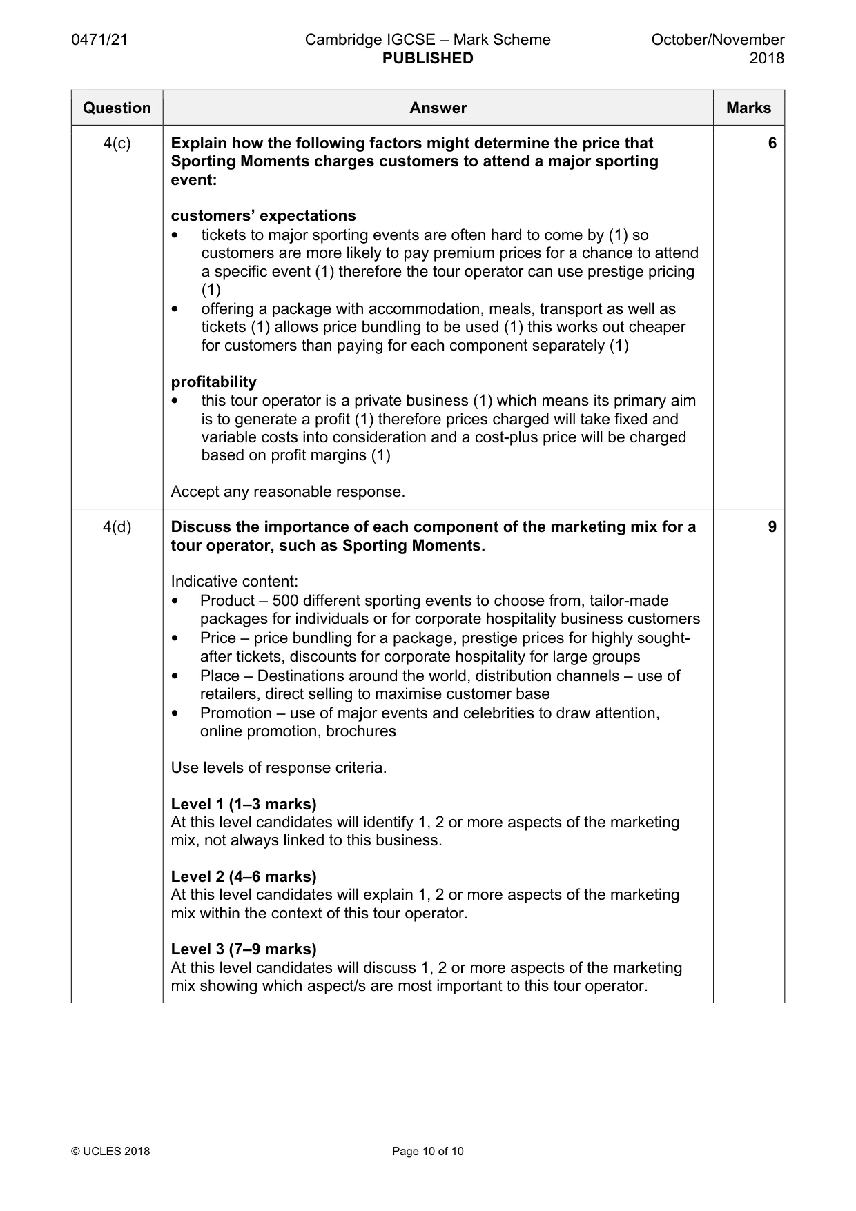 Mark scheme, page 10 of 10
