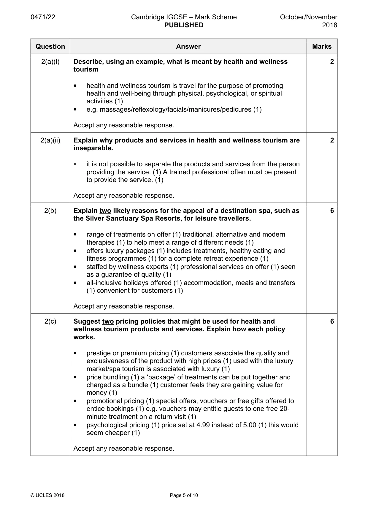 Mark scheme, page 5 of 10