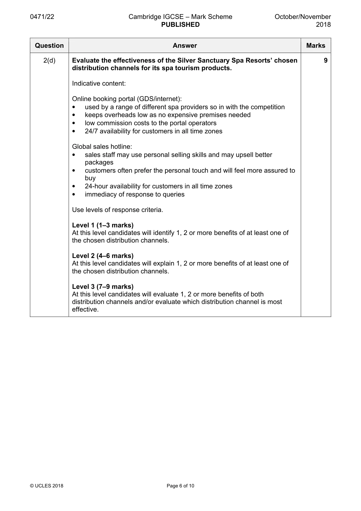 Mark scheme, page 6 of 10