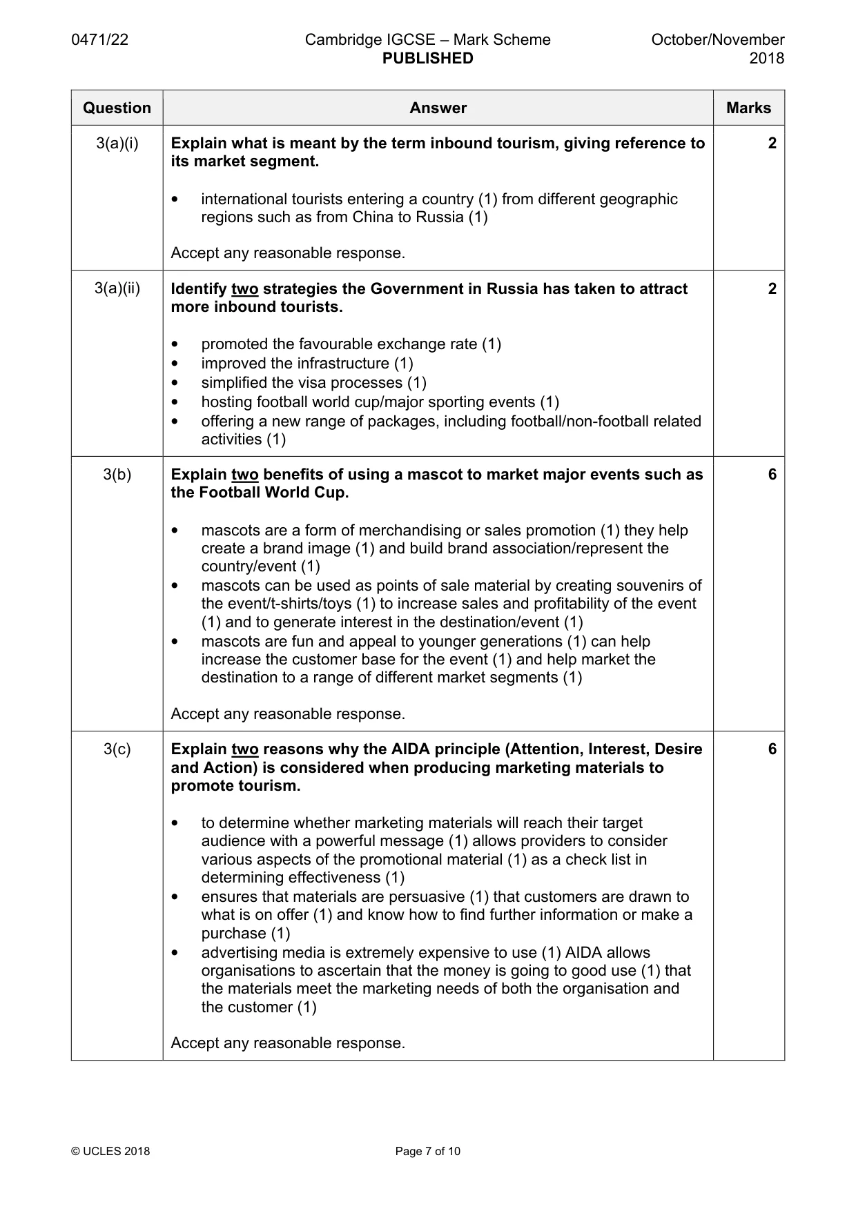 Mark scheme, page 7 of 10