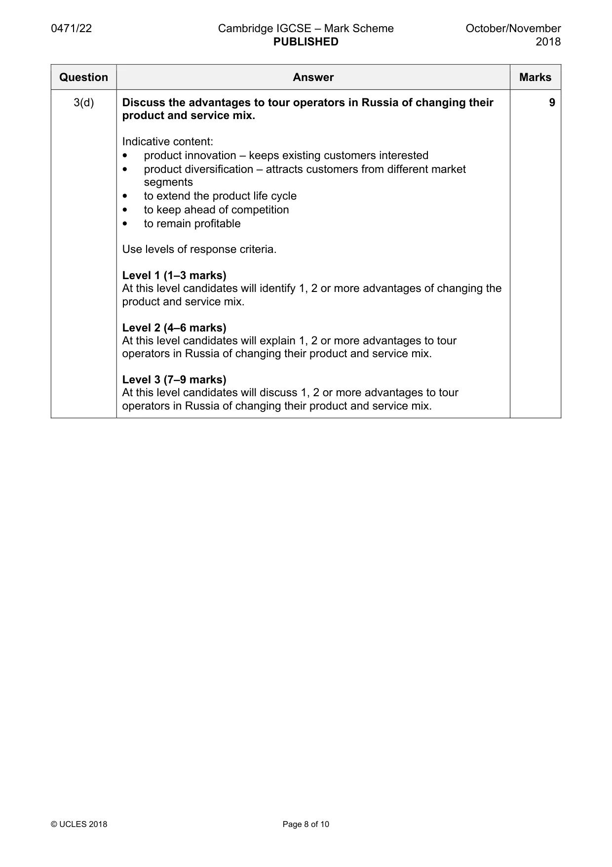 Mark scheme, page 8 of 10