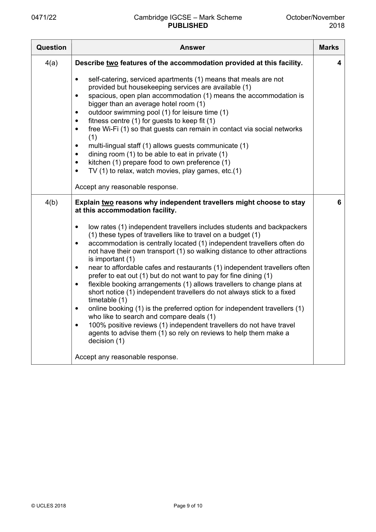 Mark scheme, page 9 of 10