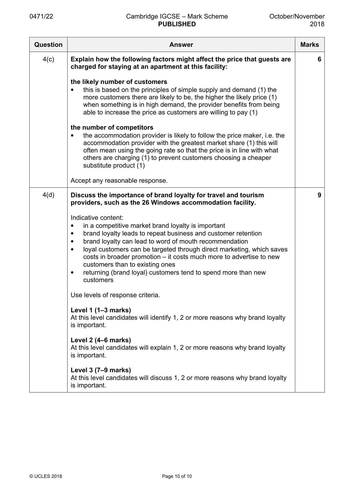 Mark scheme, page 10 of 10