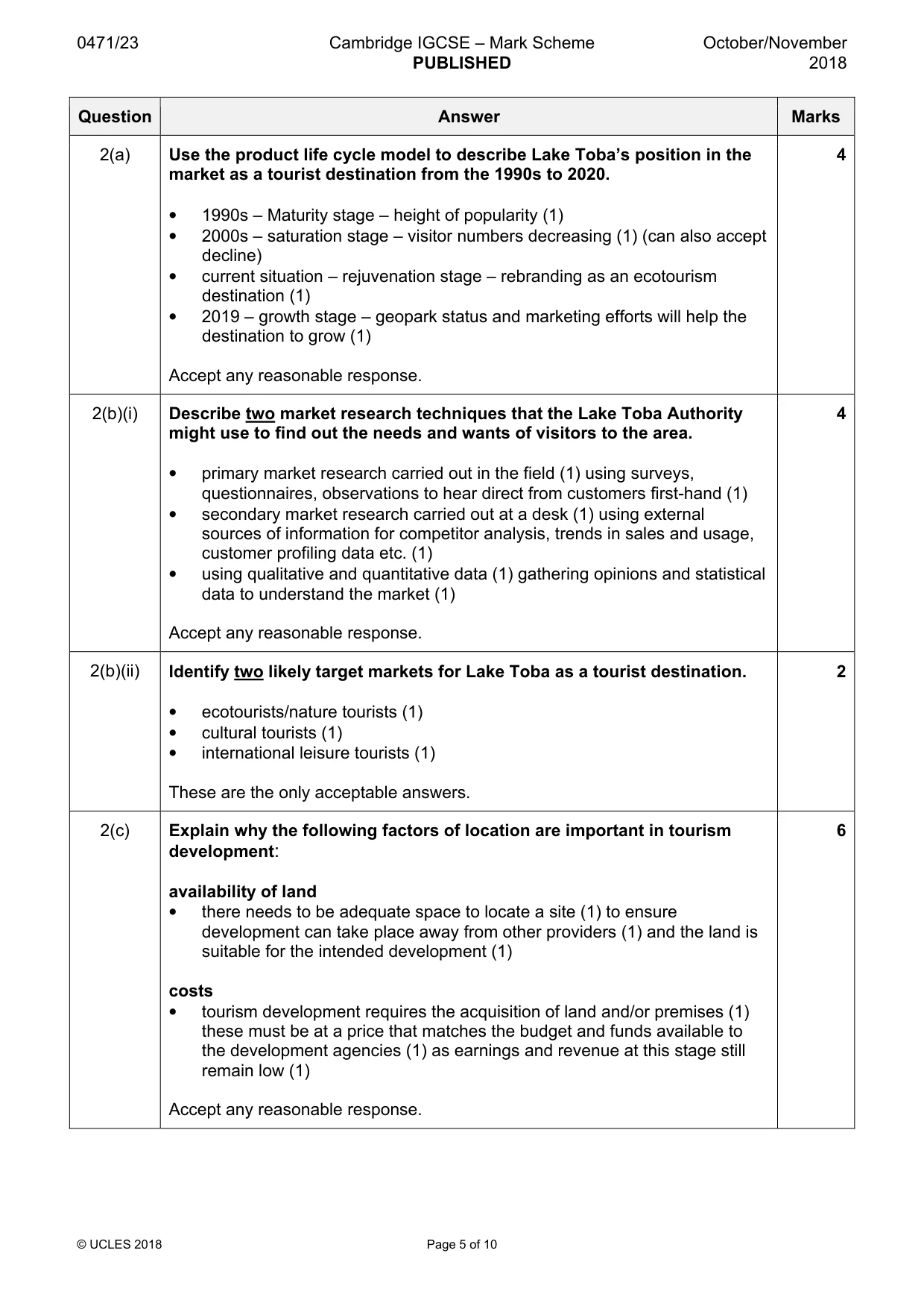 Mark scheme, page 5 of 10