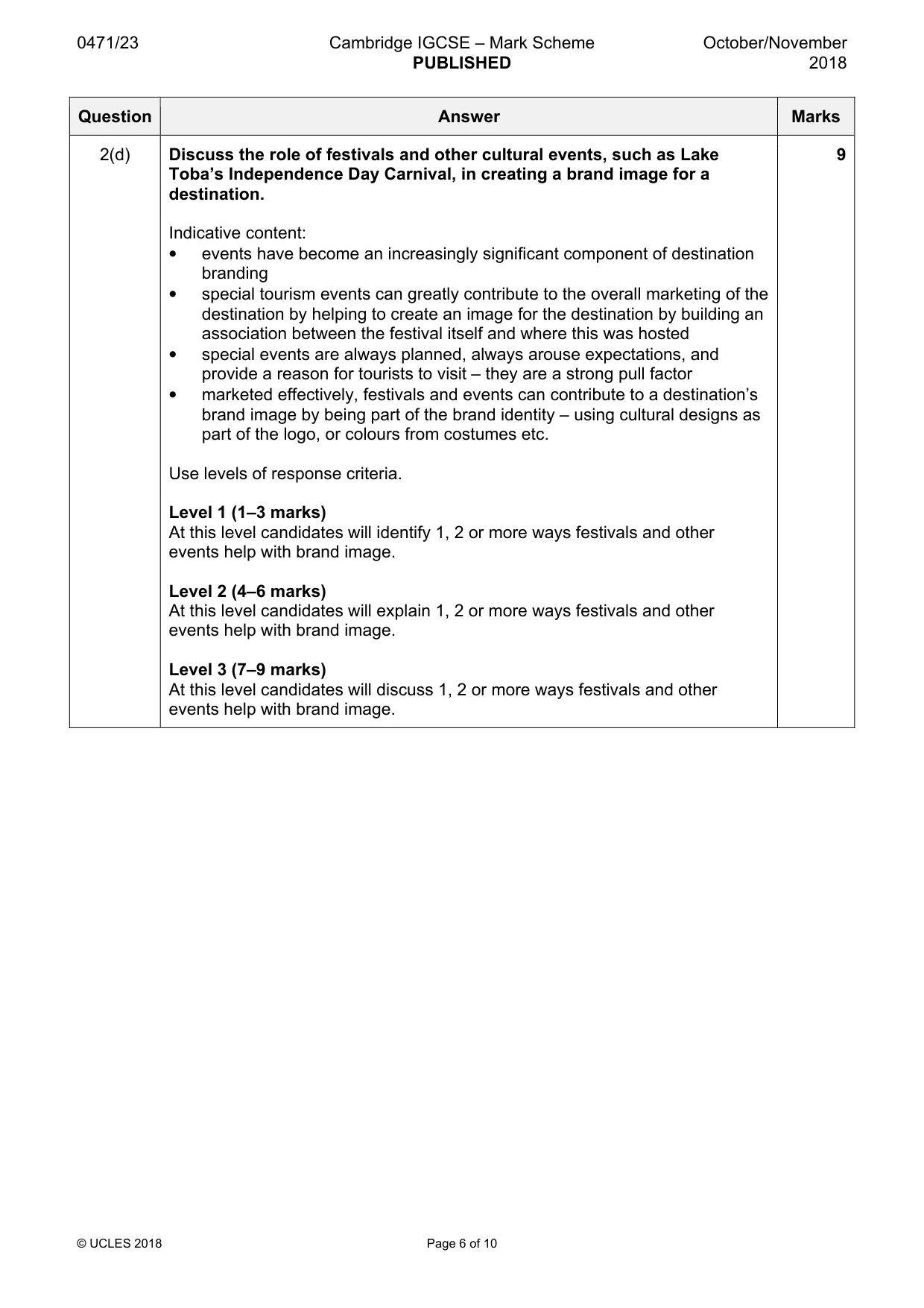 Mark scheme, page 6 of 10