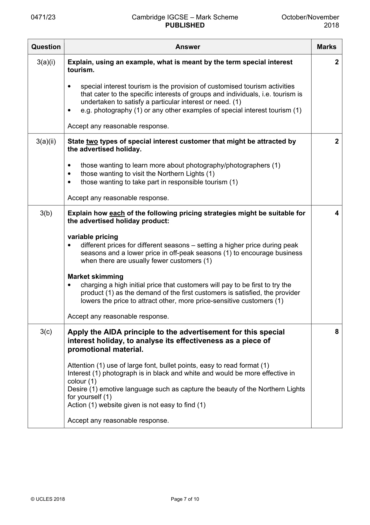Mark scheme, page 7 of 10