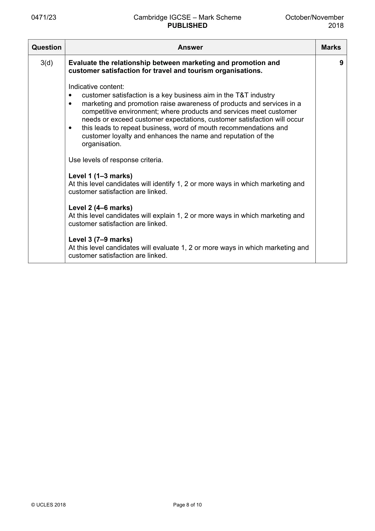 Mark scheme, page 8 of 10