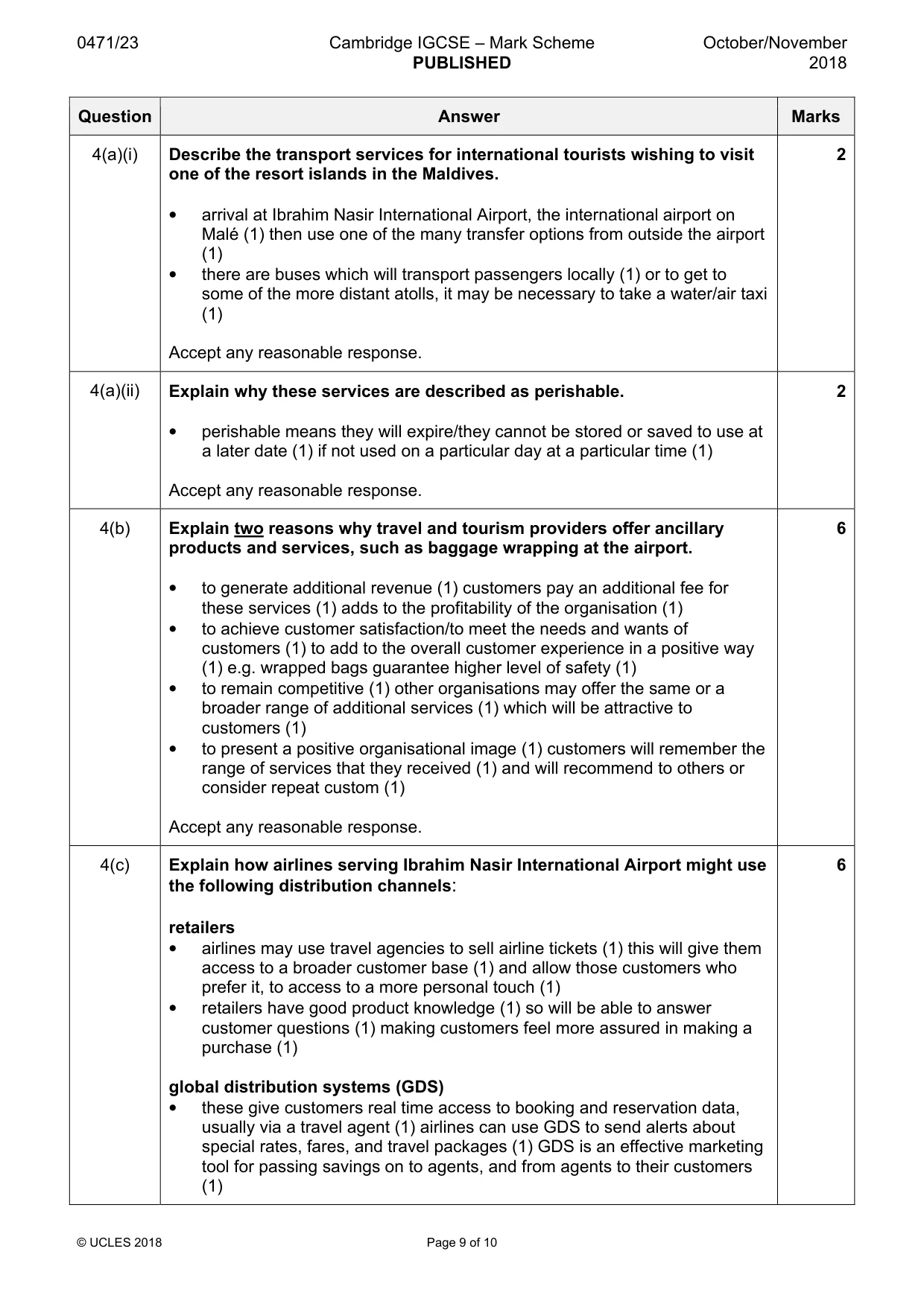 Mark scheme, page 9 of 10