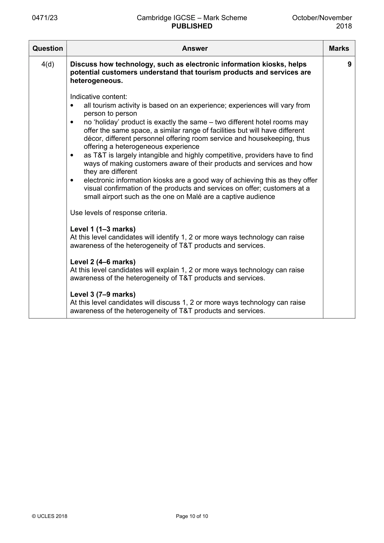 Mark scheme, page 10 of 10