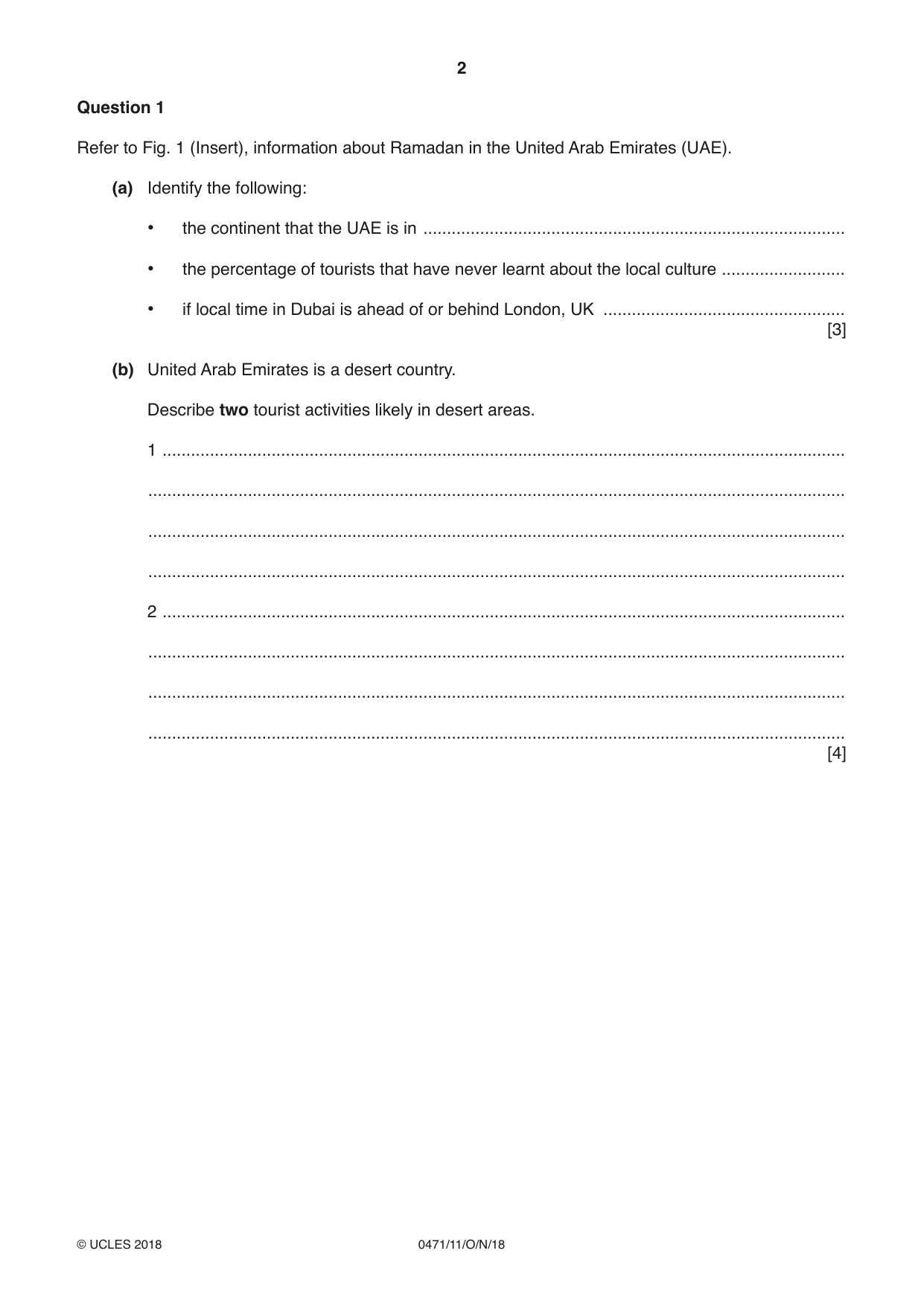 Cambridge IGCSE Travel and Tourism 0471 2018 Oct/Nov Paper 1 · Variant 1 question paper, page 2 of 12