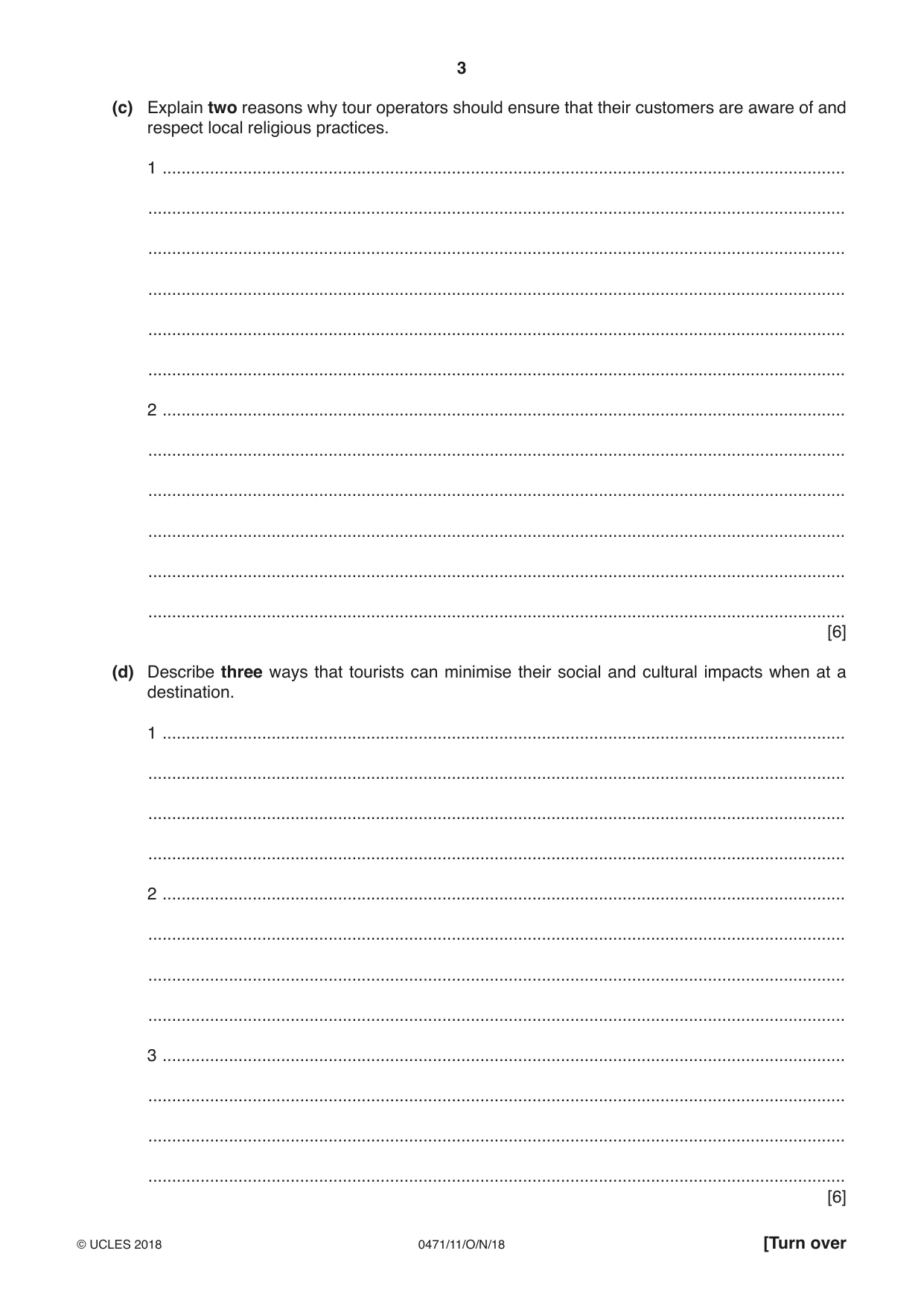 Cambridge IGCSE Travel and Tourism 0471 2018 Oct/Nov Paper 1 · Variant 1 question paper, page 3 of 12