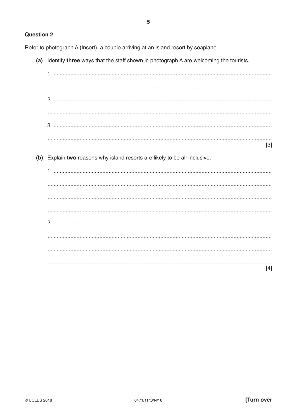 Cambridge IGCSE Travel and Tourism 0471 2018 Oct/Nov Paper 1 · Variant 1 question paper, page 5 of 12