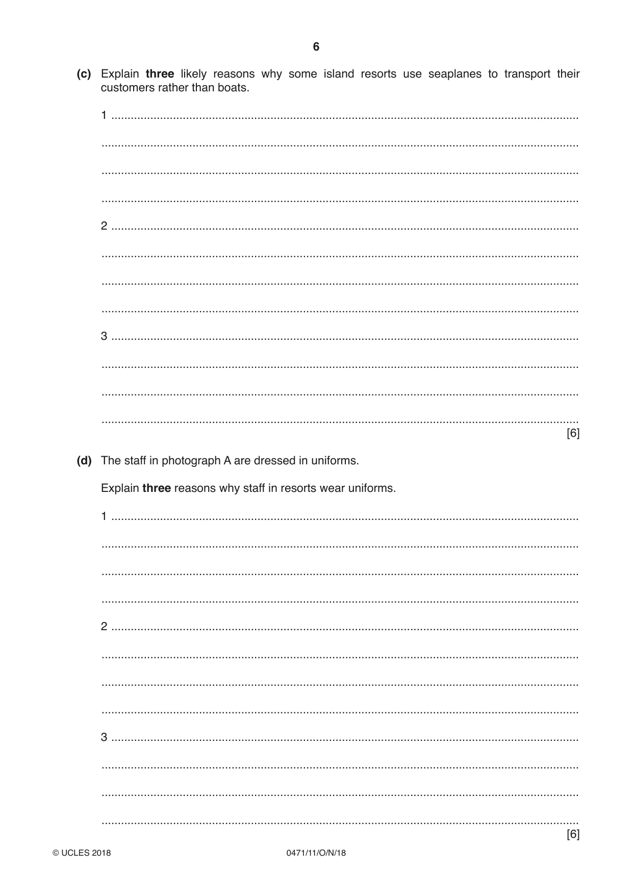 Cambridge IGCSE Travel and Tourism 0471 2018 Oct/Nov Paper 1 · Variant 1 question paper, page 6 of 12