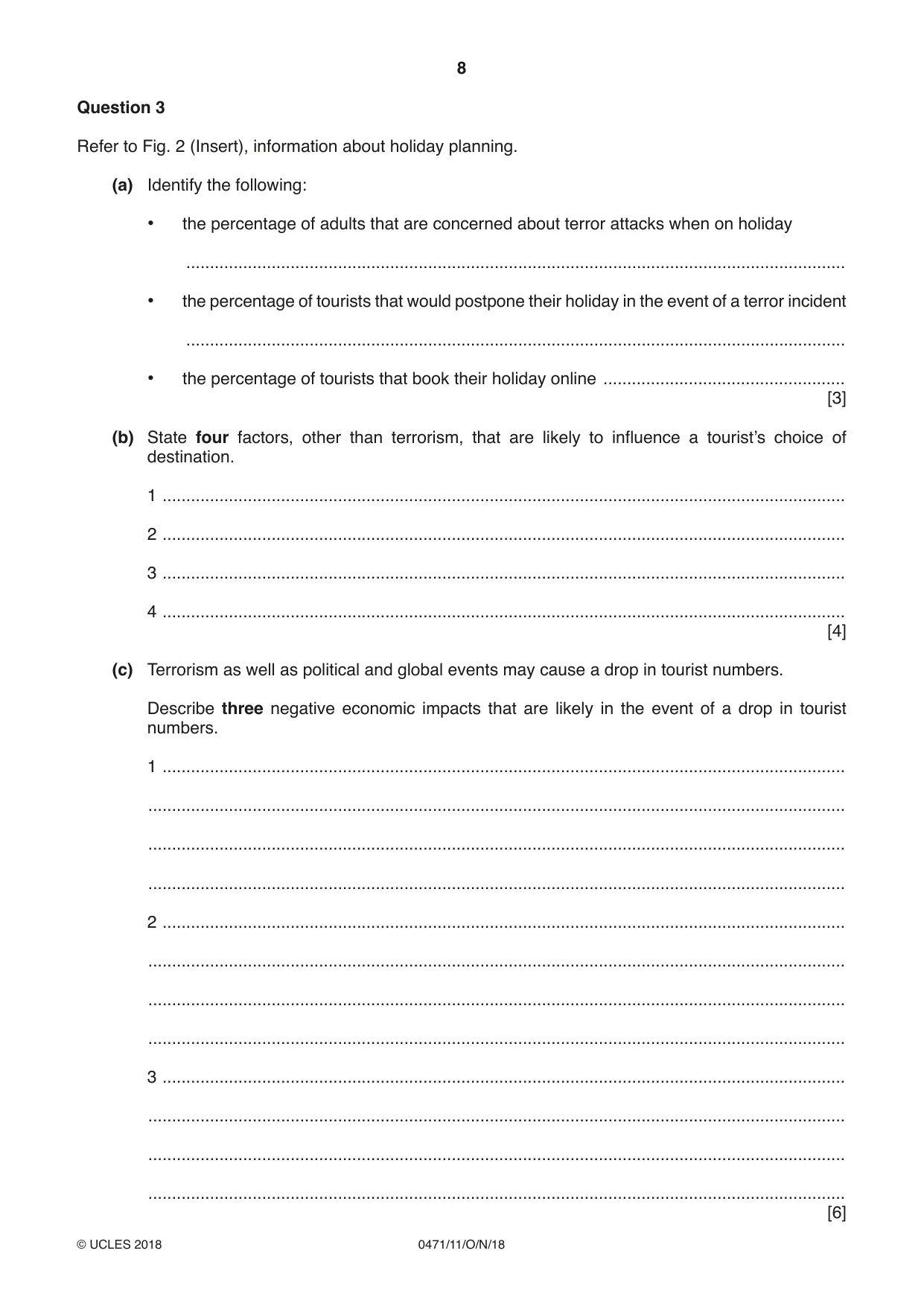 Cambridge IGCSE Travel and Tourism 0471 2018 Oct/Nov Paper 1 · Variant 1 question paper, page 8 of 12