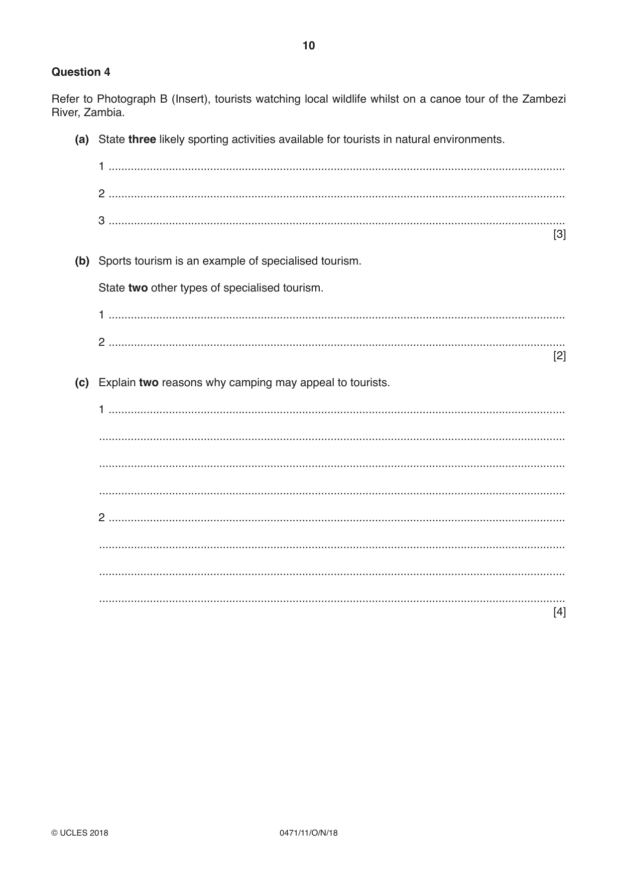 Cambridge IGCSE Travel and Tourism 0471 2018 Oct/Nov Paper 1 · Variant 1 question paper, page 10 of 12
