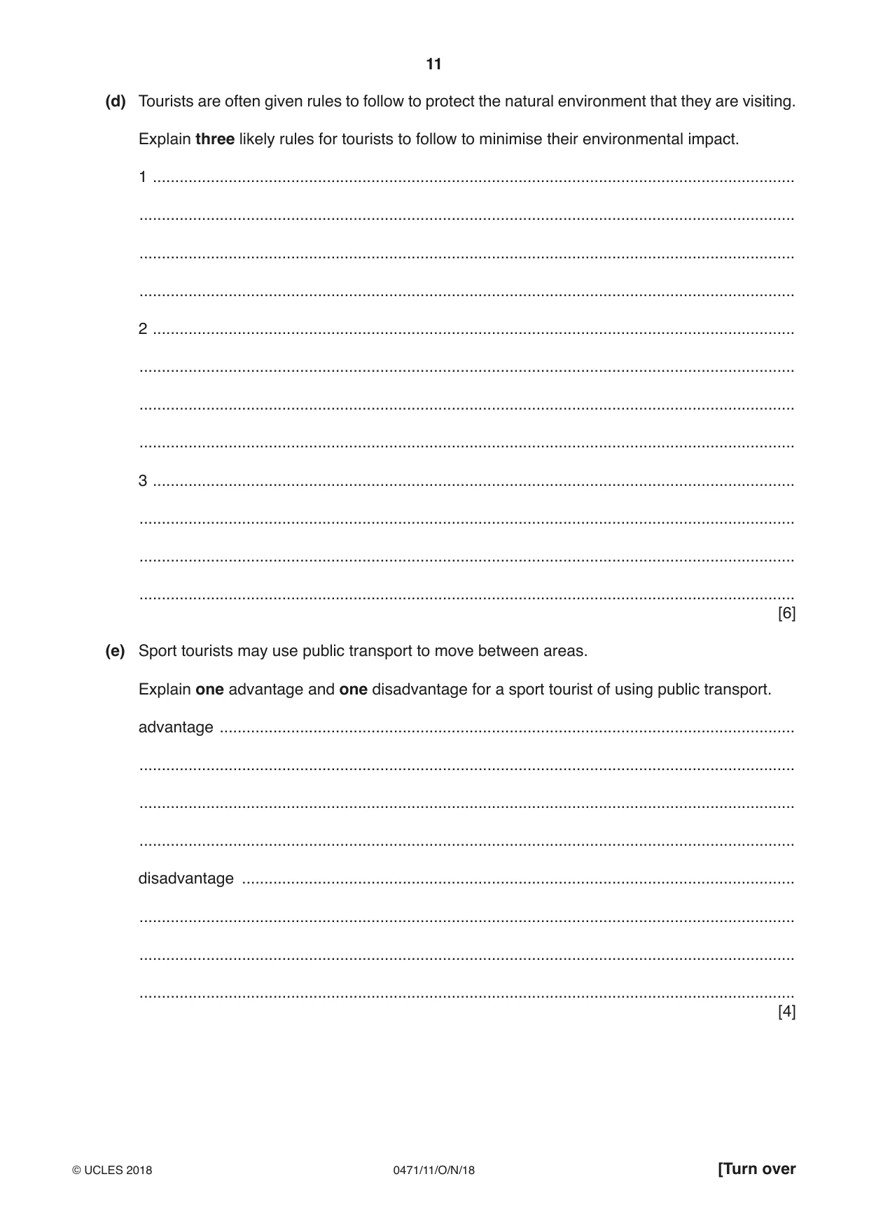 Cambridge IGCSE Travel and Tourism 0471 2018 Oct/Nov Paper 1 · Variant 1 question paper, page 11 of 12