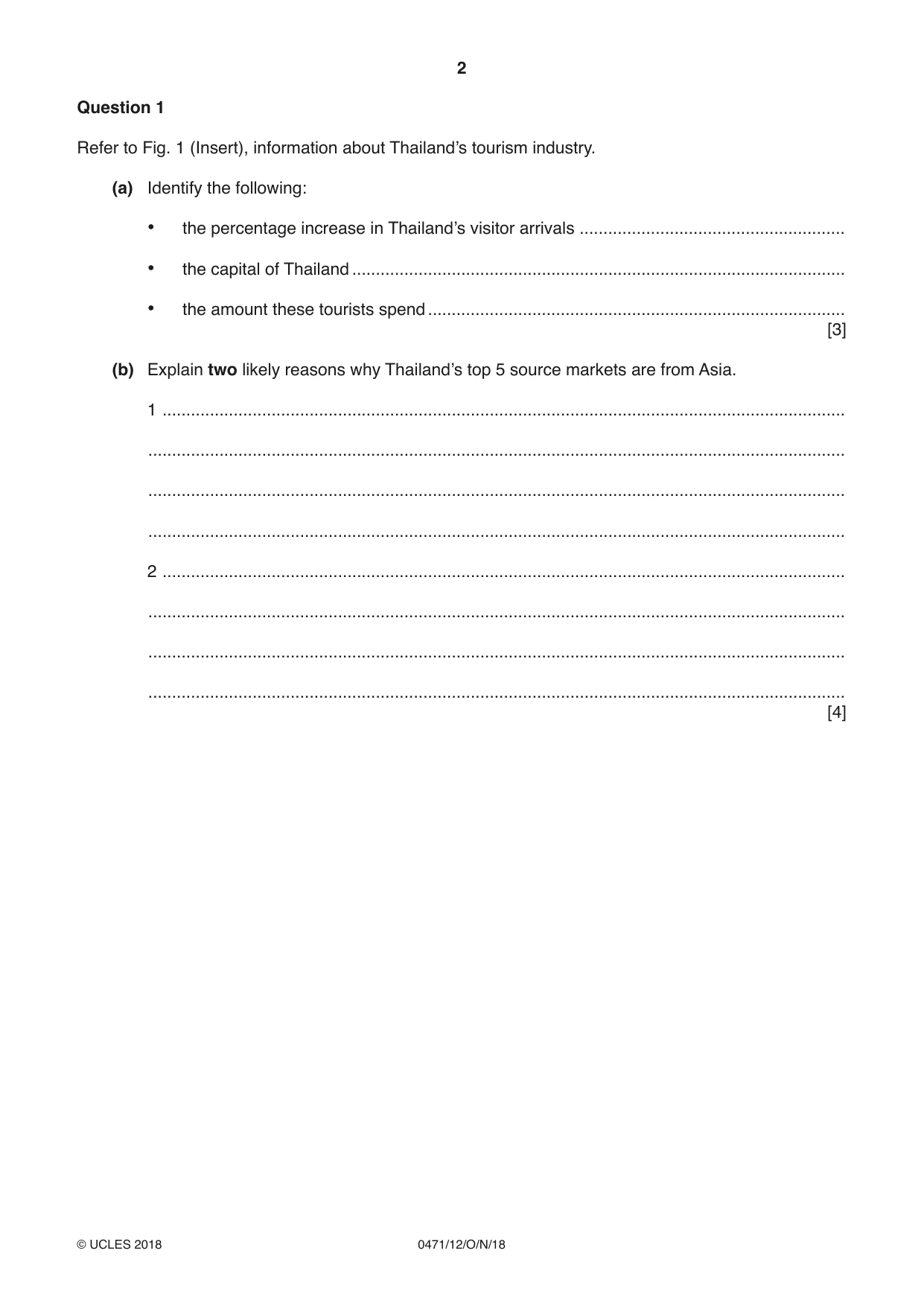 Cambridge IGCSE Travel and Tourism 0471 2018 Oct/Nov Paper 1 · Variant 2 question paper, page 2 of 16