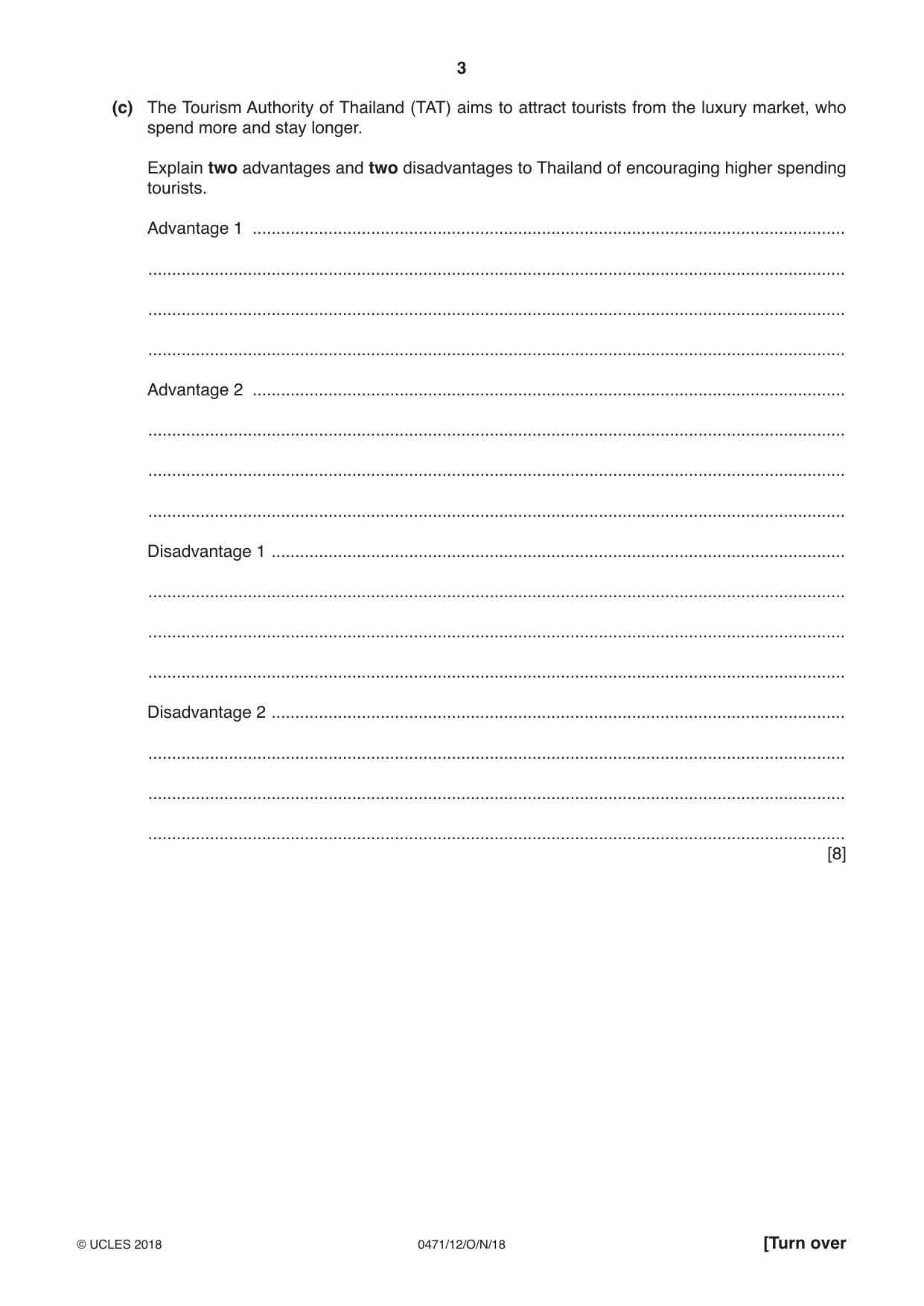 Cambridge IGCSE Travel and Tourism 0471 2018 Oct/Nov Paper 1 · Variant 2 question paper, page 3 of 16
