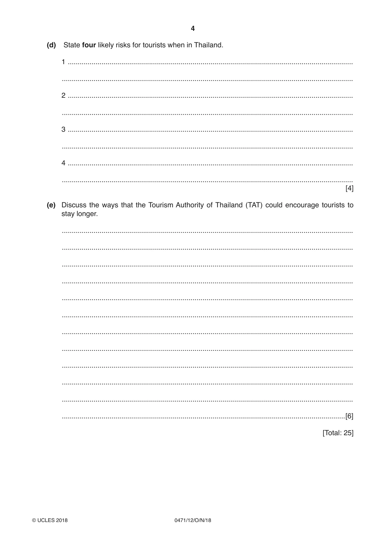 Cambridge IGCSE Travel and Tourism 0471 2018 Oct/Nov Paper 1 · Variant 2 question paper, page 4 of 16