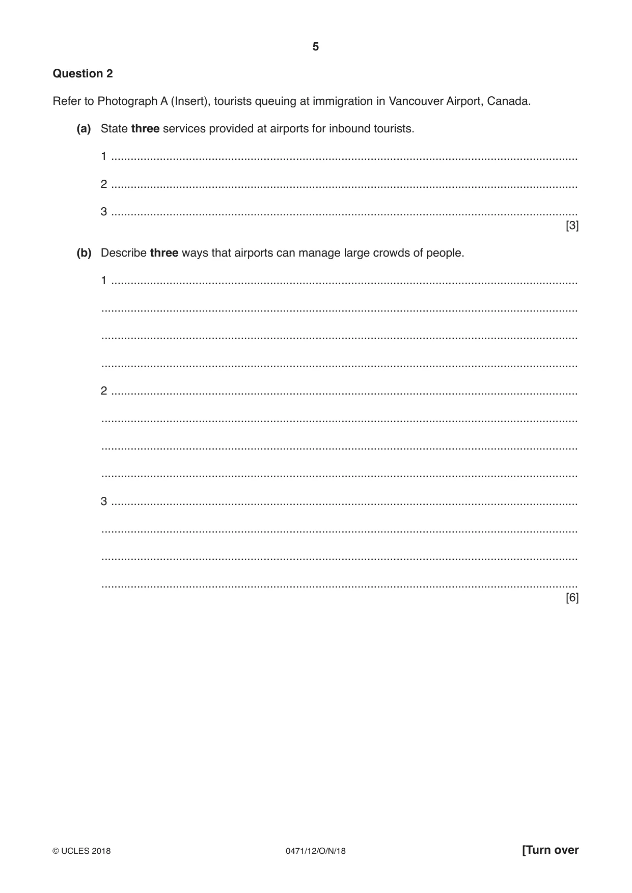 Cambridge IGCSE Travel and Tourism 0471 2018 Oct/Nov Paper 1 · Variant 2 question paper, page 5 of 16