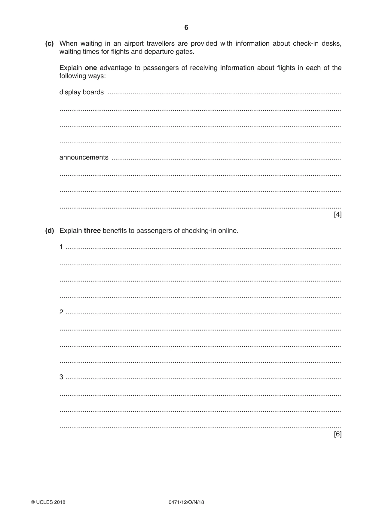 Cambridge IGCSE Travel and Tourism 0471 2018 Oct/Nov Paper 1 · Variant 2 question paper, page 6 of 16