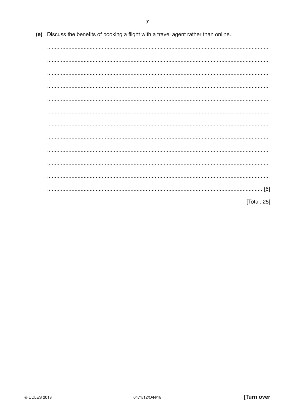 Cambridge IGCSE Travel and Tourism 0471 2018 Oct/Nov Paper 1 · Variant 2 question paper, page 7 of 16