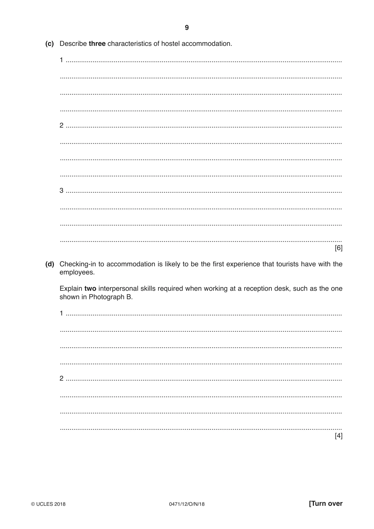 Cambridge IGCSE Travel and Tourism 0471 2018 Oct/Nov Paper 1 · Variant 2 question paper, page 9 of 16