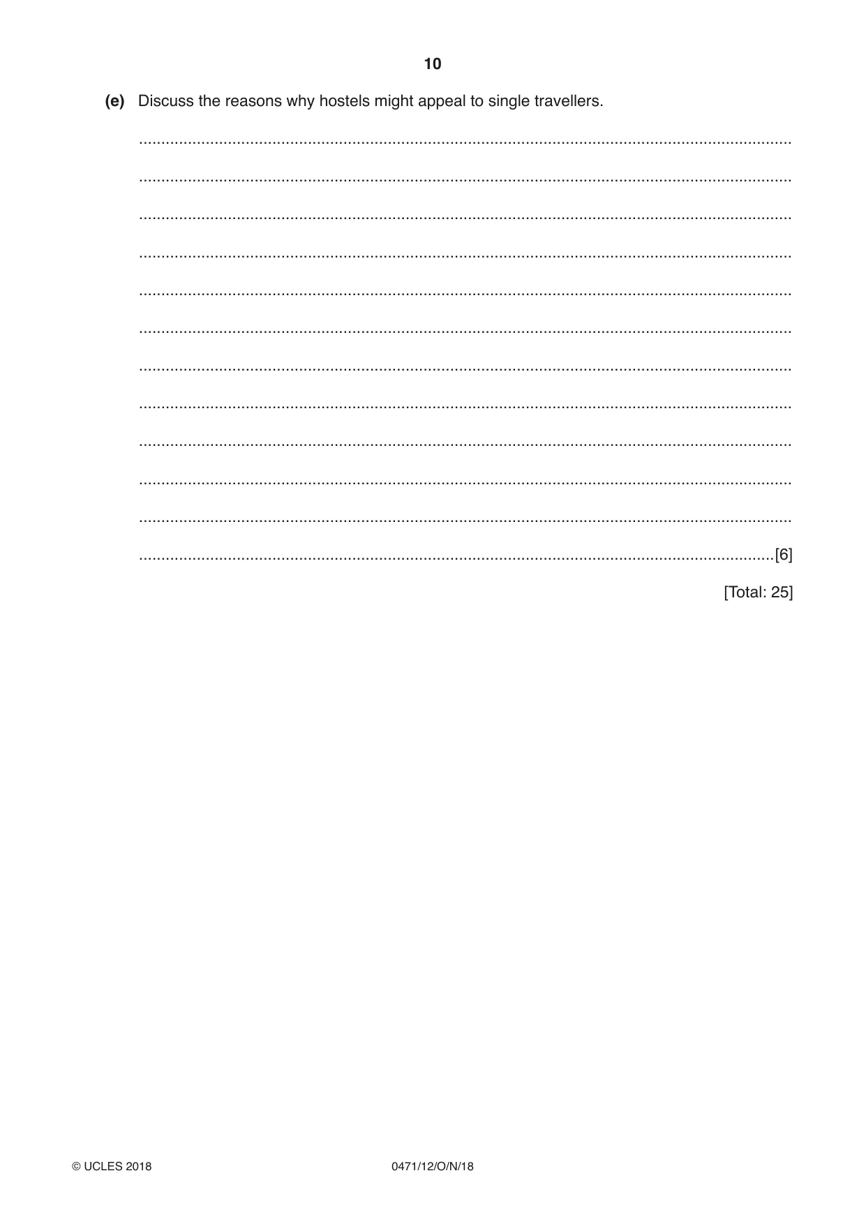 Cambridge IGCSE Travel and Tourism 0471 2018 Oct/Nov Paper 1 · Variant 2 question paper, page 10 of 16
