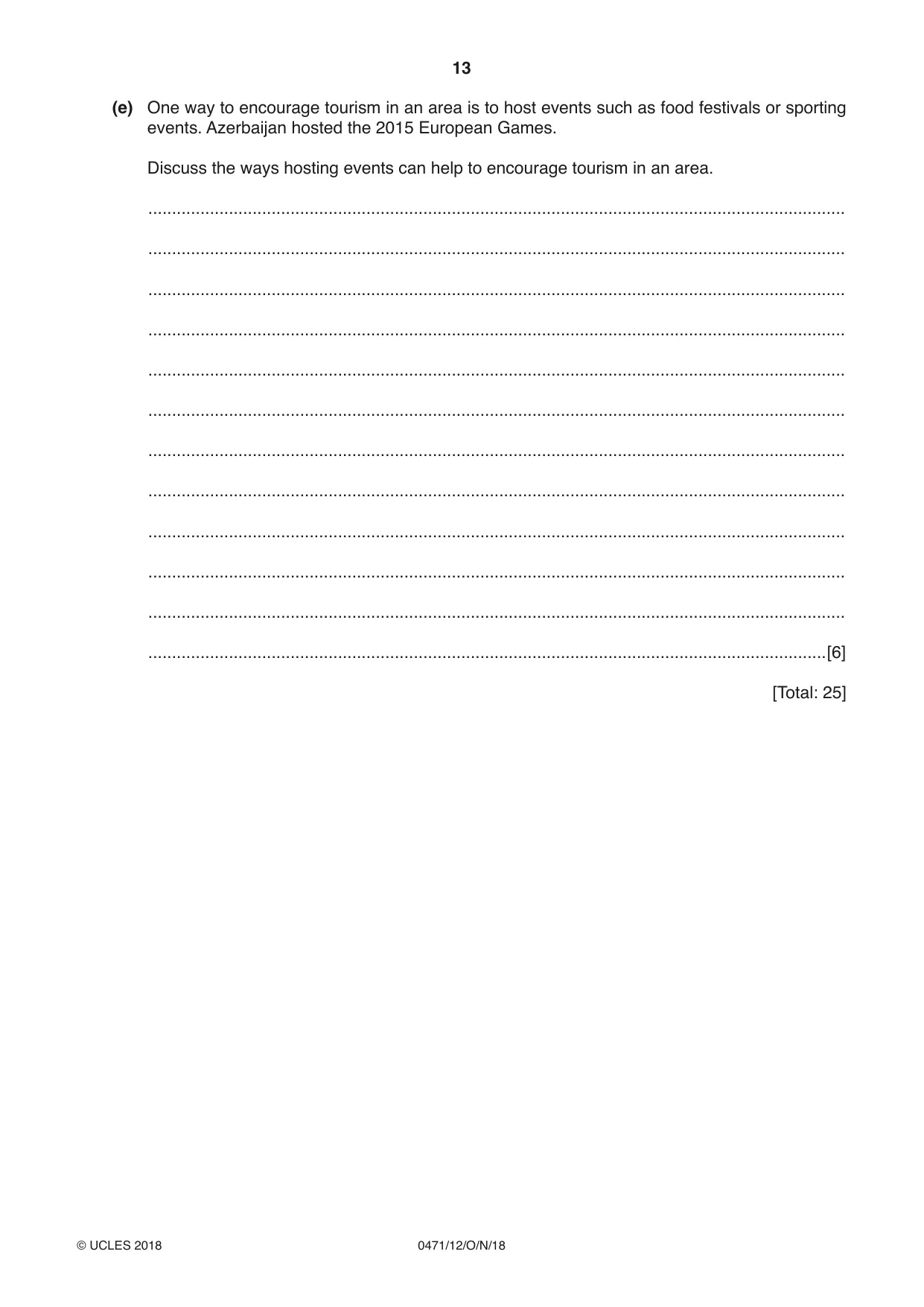 Cambridge IGCSE Travel and Tourism 0471 2018 Oct/Nov Paper 1 · Variant 2 question paper, page 13 of 16