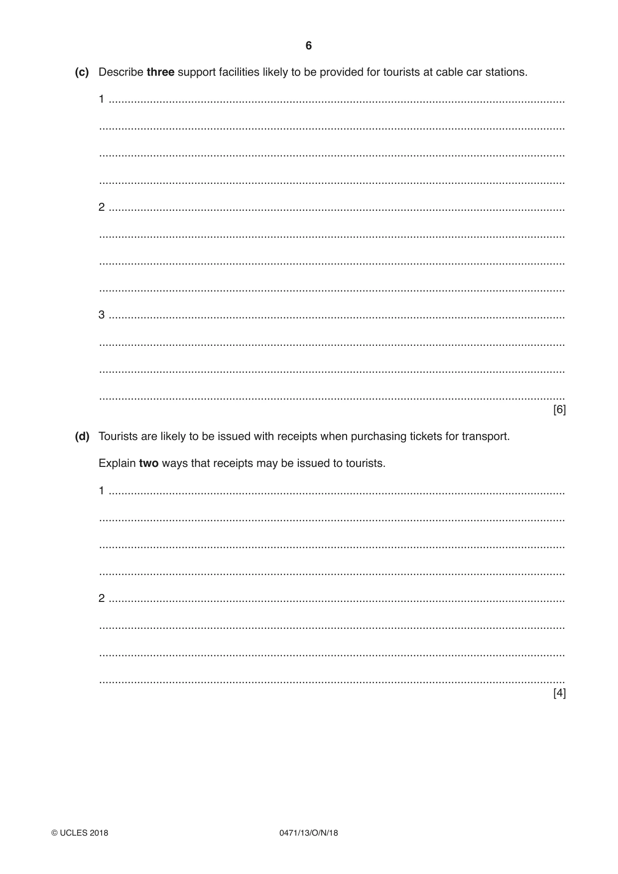 Cambridge IGCSE Travel and Tourism 0471 2018 Oct/Nov Paper 1 · Variant 3 question paper, page 6 of 12