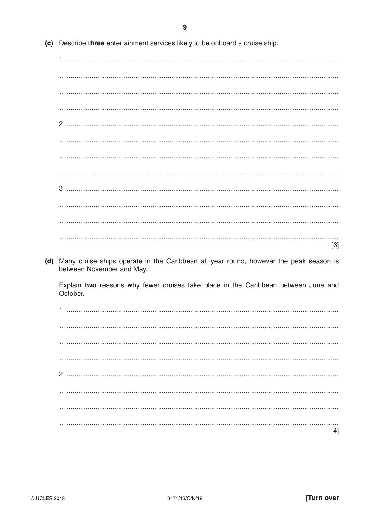 Cambridge IGCSE Travel and Tourism 0471 2018 Oct/Nov Paper 1 · Variant 3 question paper, page 9 of 12