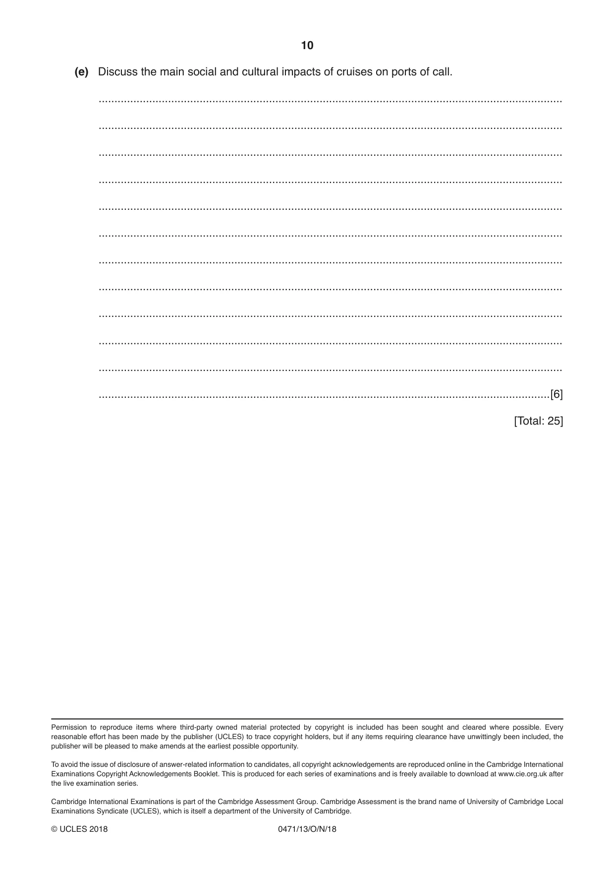 Cambridge IGCSE Travel and Tourism 0471 2018 Oct/Nov Paper 1 · Variant 3 question paper, page 10 of 12