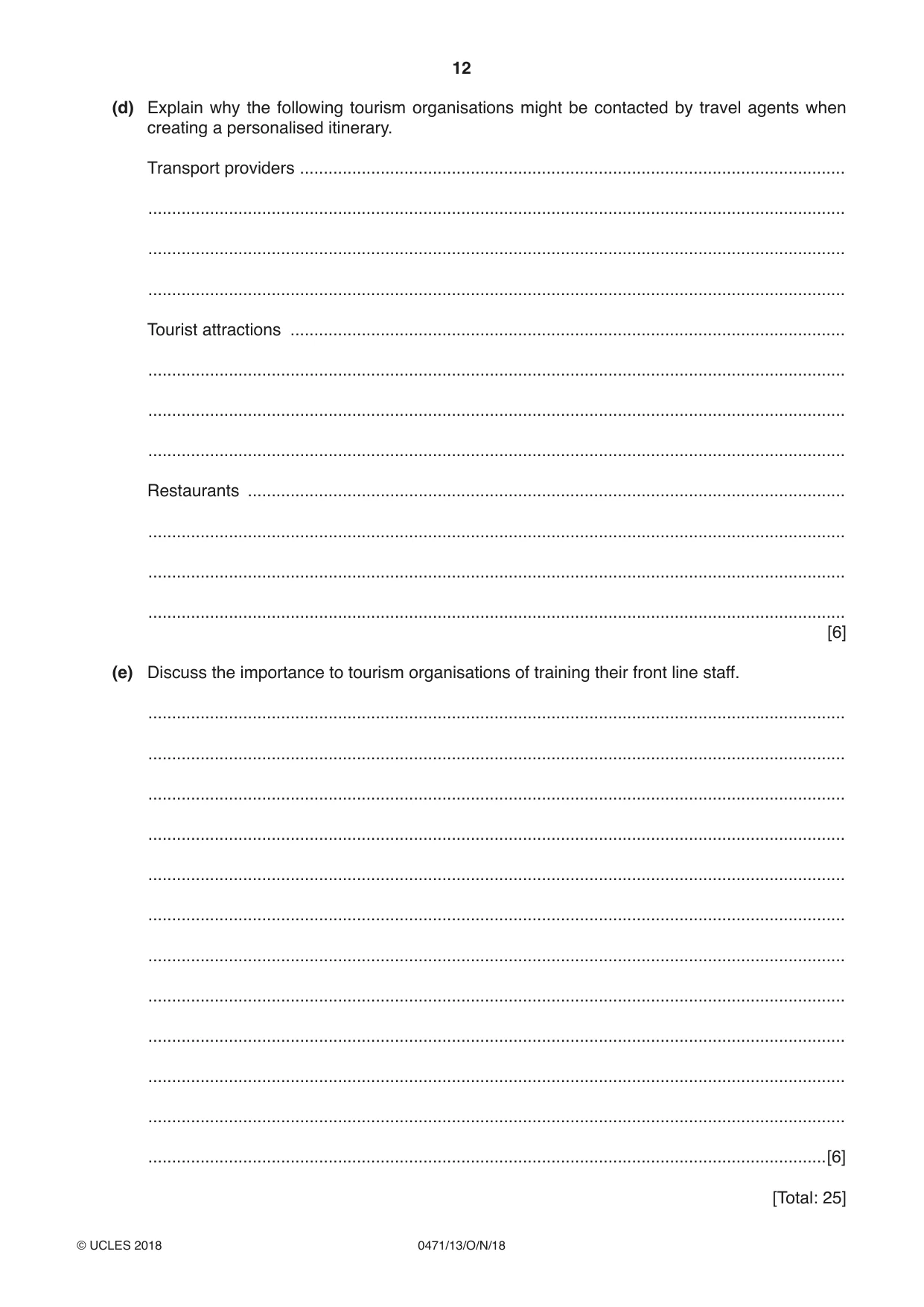Cambridge IGCSE Travel and Tourism 0471 2018 Oct/Nov Paper 1 · Variant 3 question paper, page 12 of 12