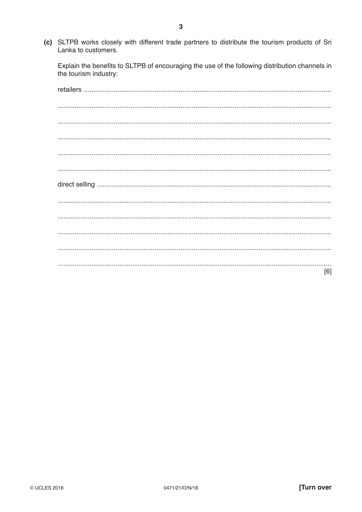 Cambridge IGCSE Travel and Tourism 0471 2018 Oct/Nov Paper 2 · Variant 1 question paper, page 3 of 16