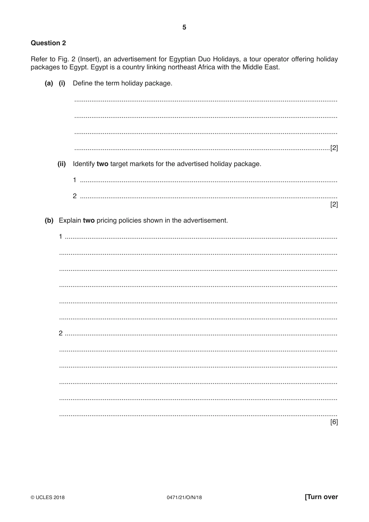 Cambridge IGCSE Travel and Tourism 0471 2018 Oct/Nov Paper 2 · Variant 1 question paper, page 5 of 16
