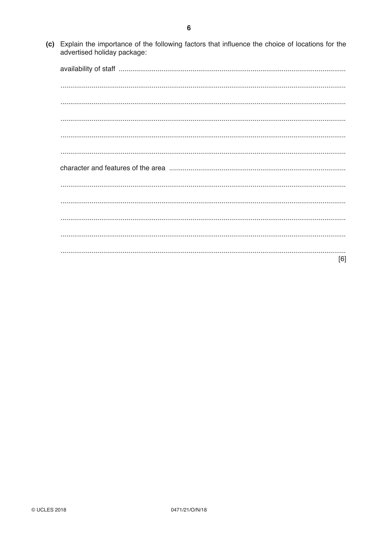 Cambridge IGCSE Travel and Tourism 0471 2018 Oct/Nov Paper 2 · Variant 1 question paper, page 6 of 16