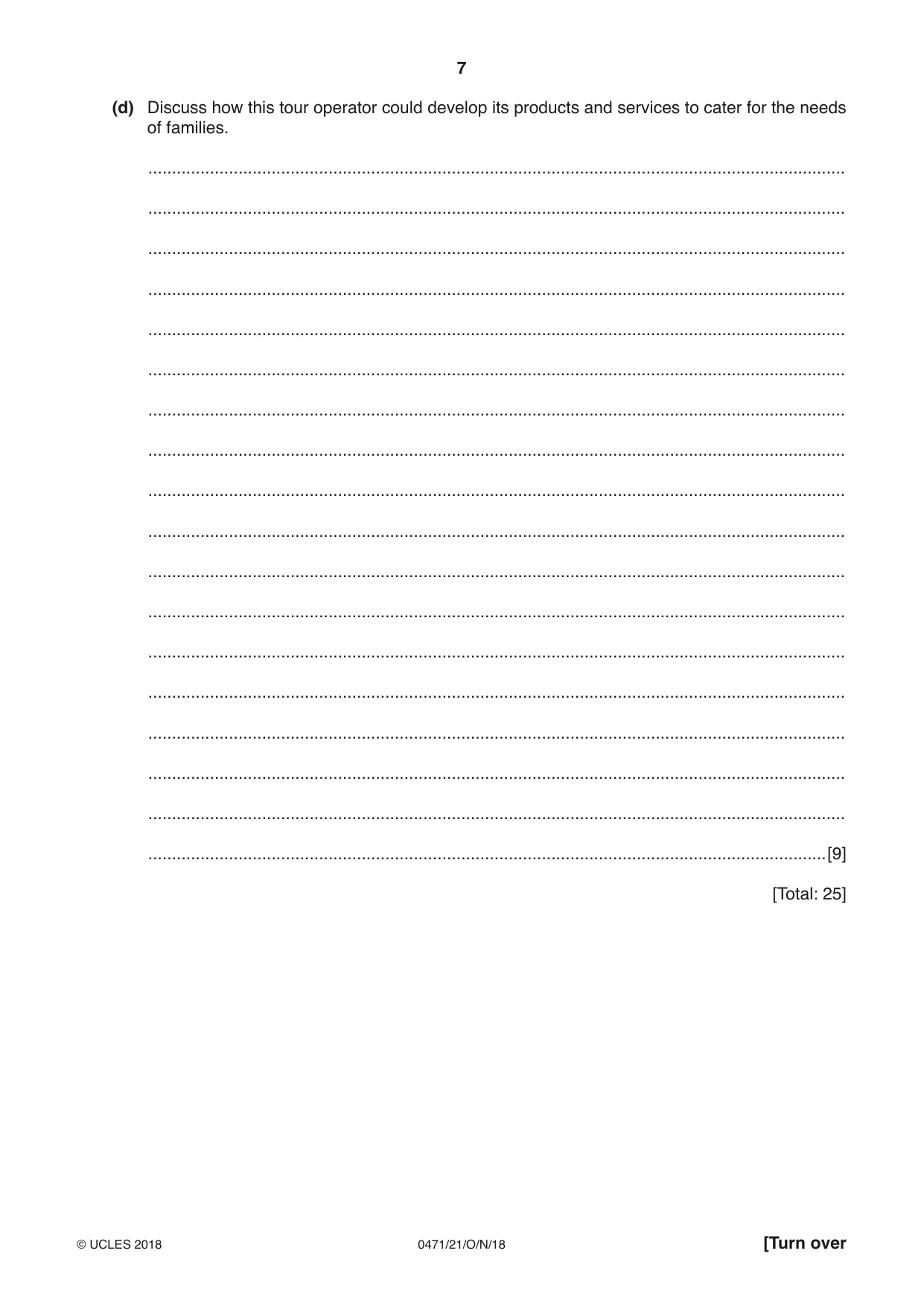 Cambridge IGCSE Travel and Tourism 0471 2018 Oct/Nov Paper 2 · Variant 1 question paper, page 7 of 16