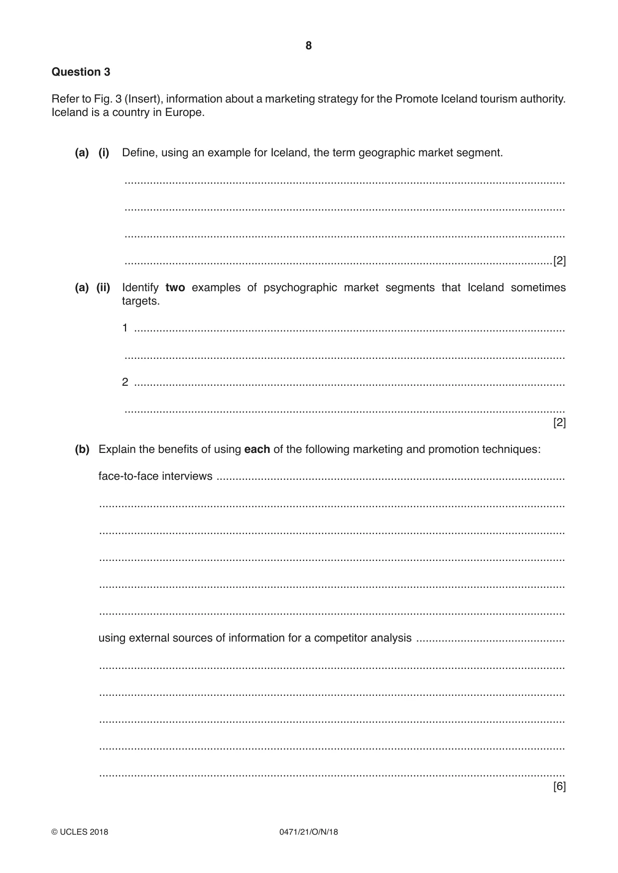 Cambridge IGCSE Travel and Tourism 0471 2018 Oct/Nov Paper 2 · Variant 1 question paper, page 8 of 16