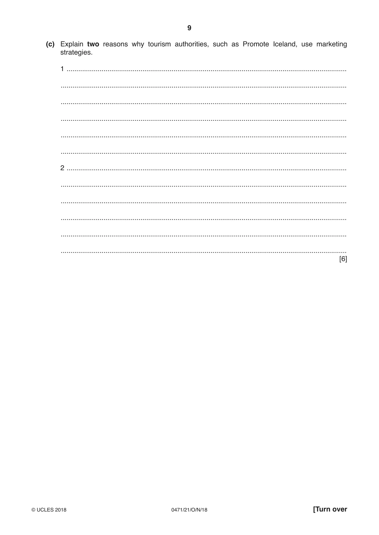 Cambridge IGCSE Travel and Tourism 0471 2018 Oct/Nov Paper 2 · Variant 1 question paper, page 9 of 16